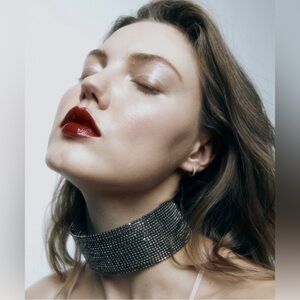 ZARA RHINESTONE BEADED WIDE CHOKER NECKLACE